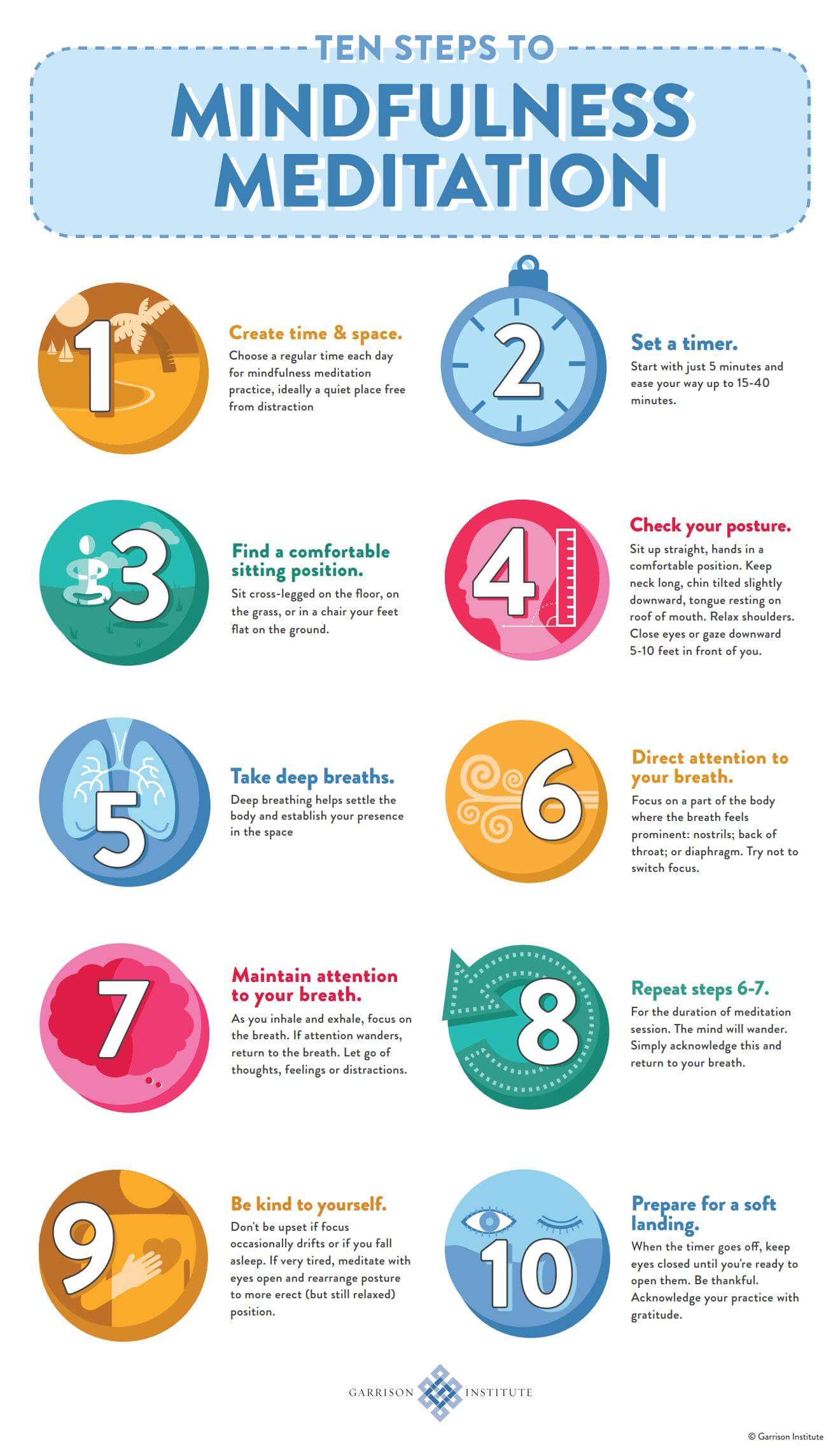 10 steps to mindfulness meditation infographic